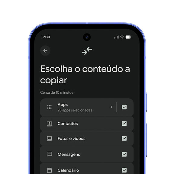 Imagem em grande plano do ecrã Pixel a mostrar os passos do utilizador para copiar apps de um dispositivo alternativo.